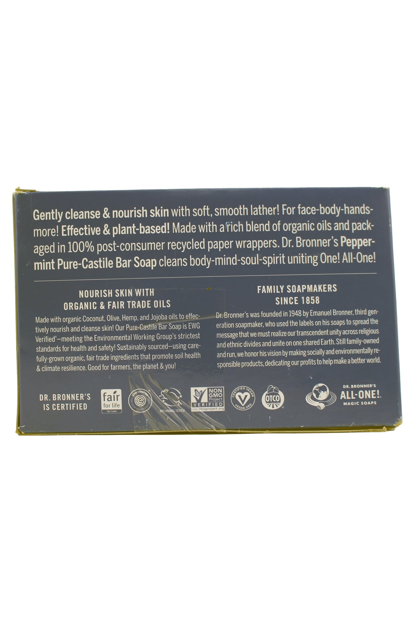 Dr. Bronner's All-In-One Pure-Castile Peppermint Bar Soap 5 Oz Each, 3 CT(OPEN)