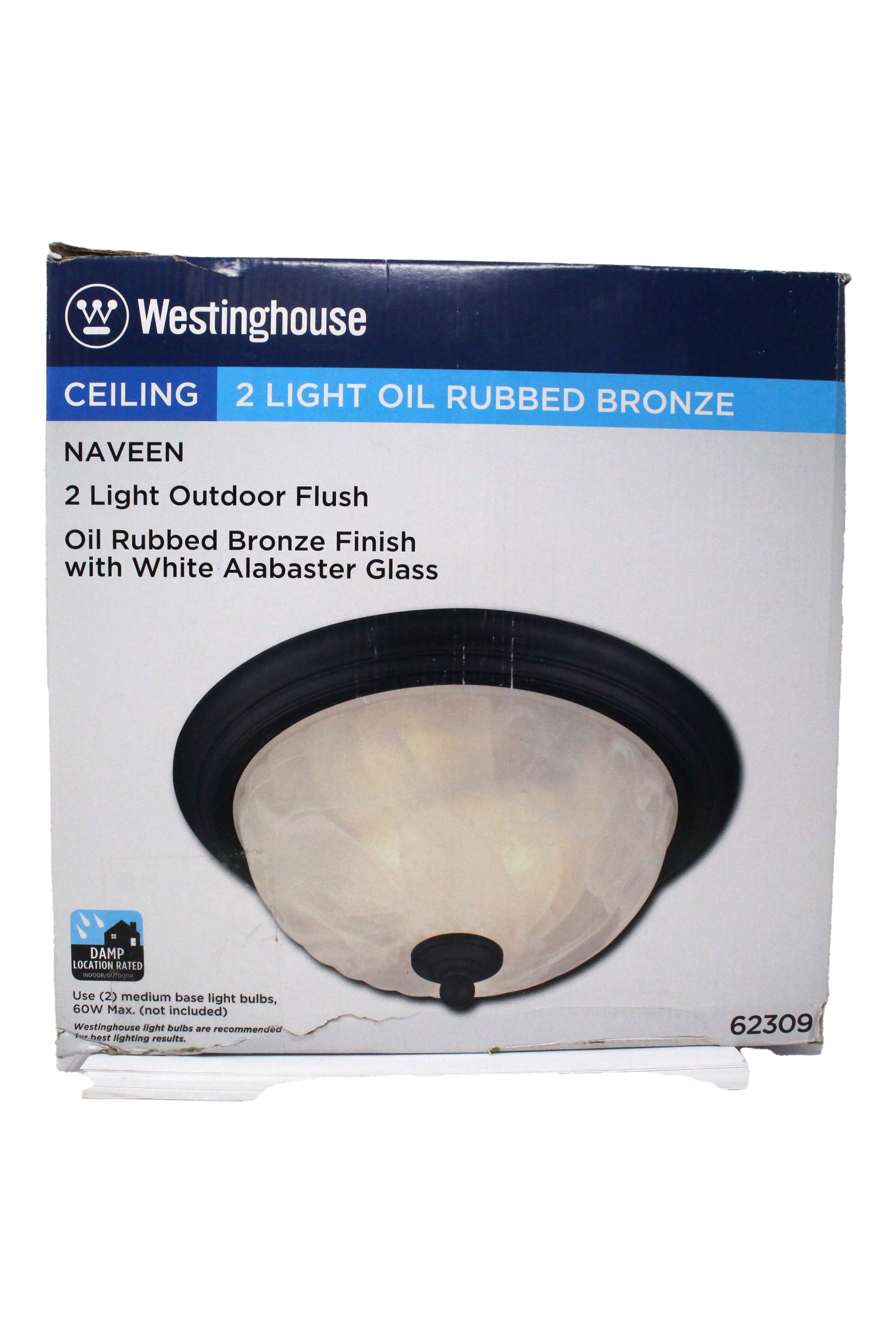 Westinghouse 2 Light Flush Oil Rubbed Bronze With White Alabaster Glass