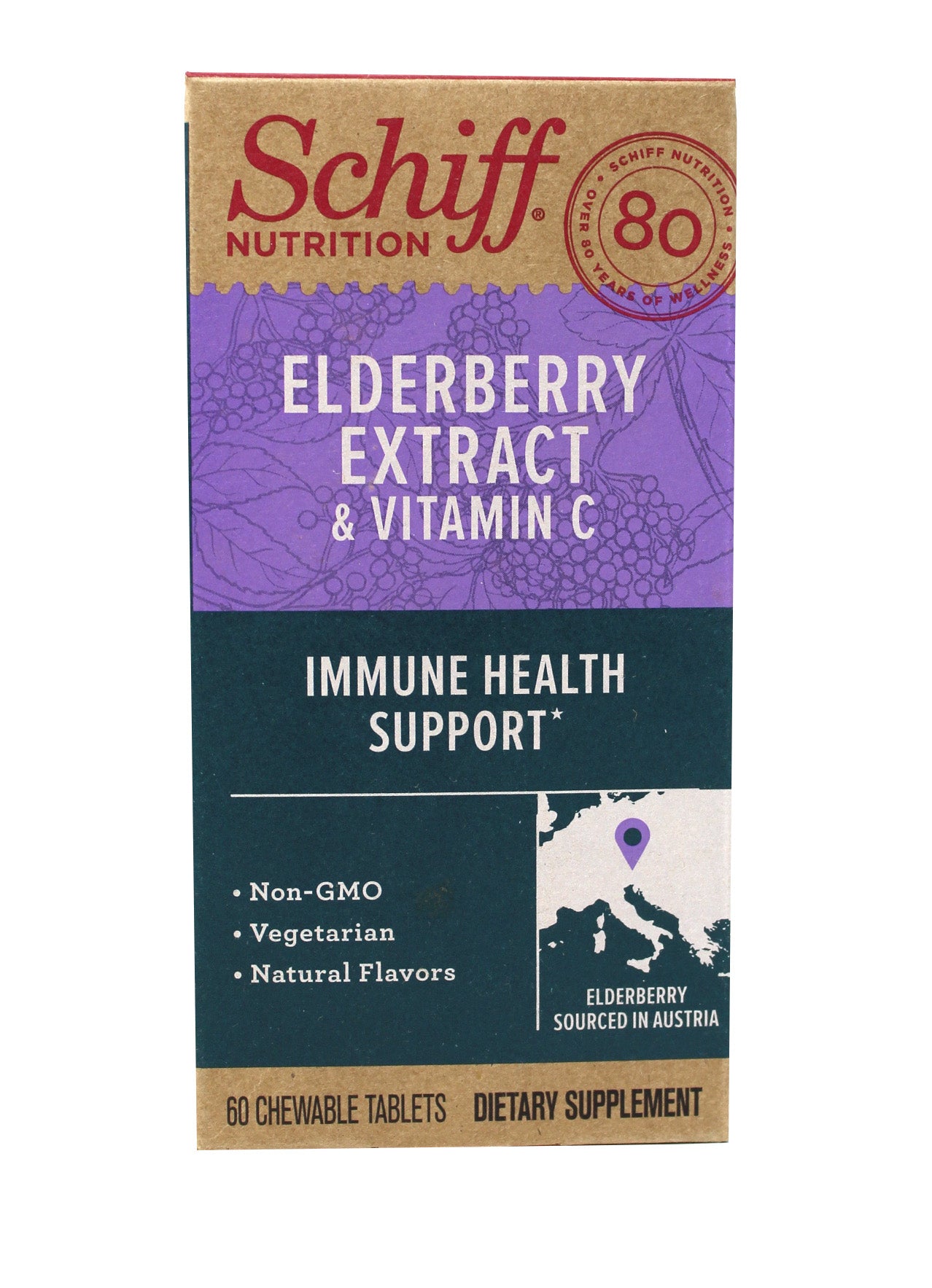 Schiff Nutrition Elderberry Extract & Vitamin C Health Tablets 60Ct