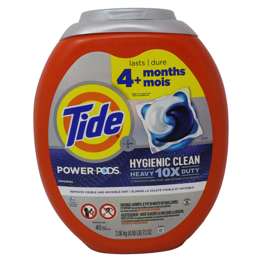 Tide Power PODs Hygienic Clean Laundry Detergent Pacs, 45 Count, Hypoallergenic