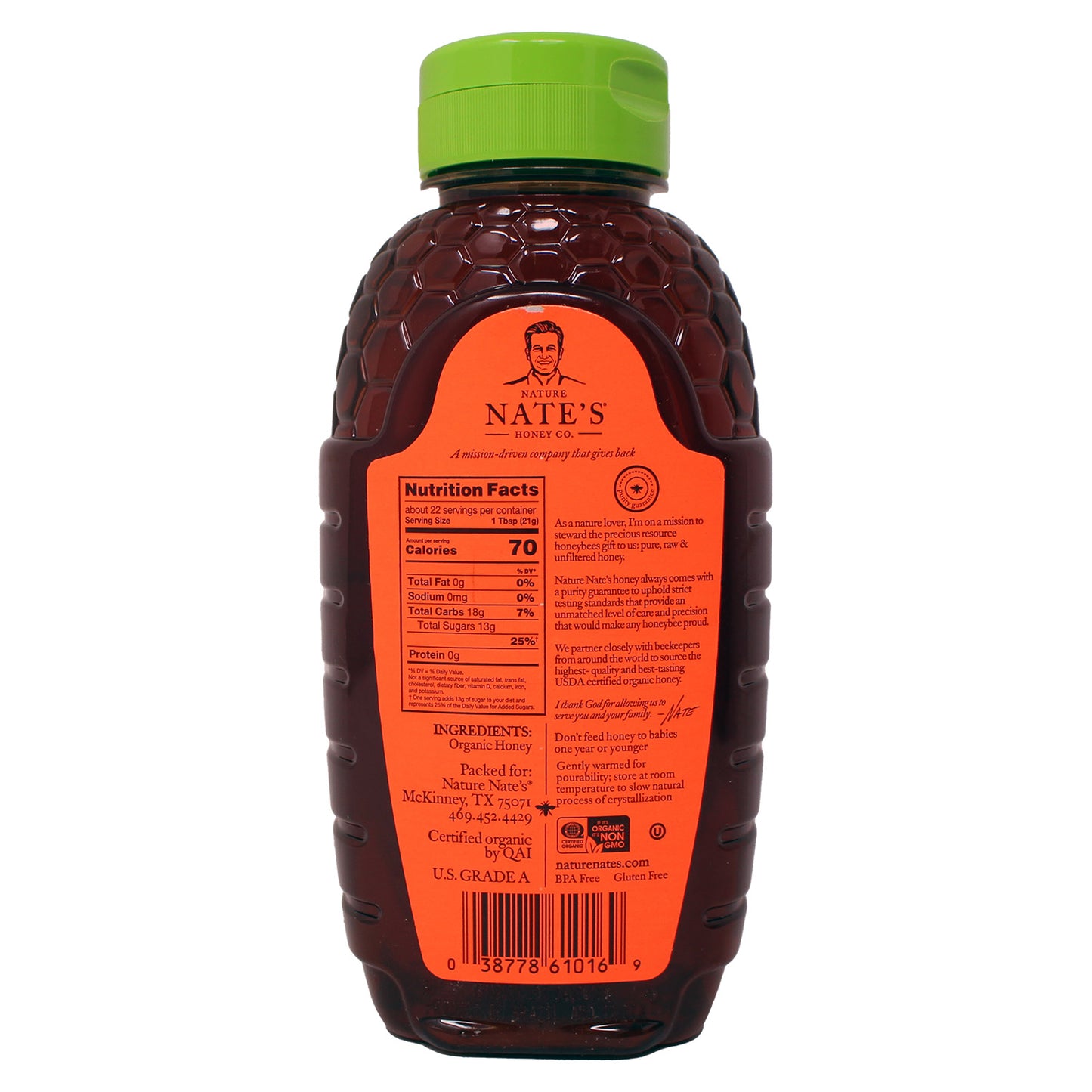 Nature Nate's 100% Pure Organic Raw Unfiltered Honey 16 Ounces