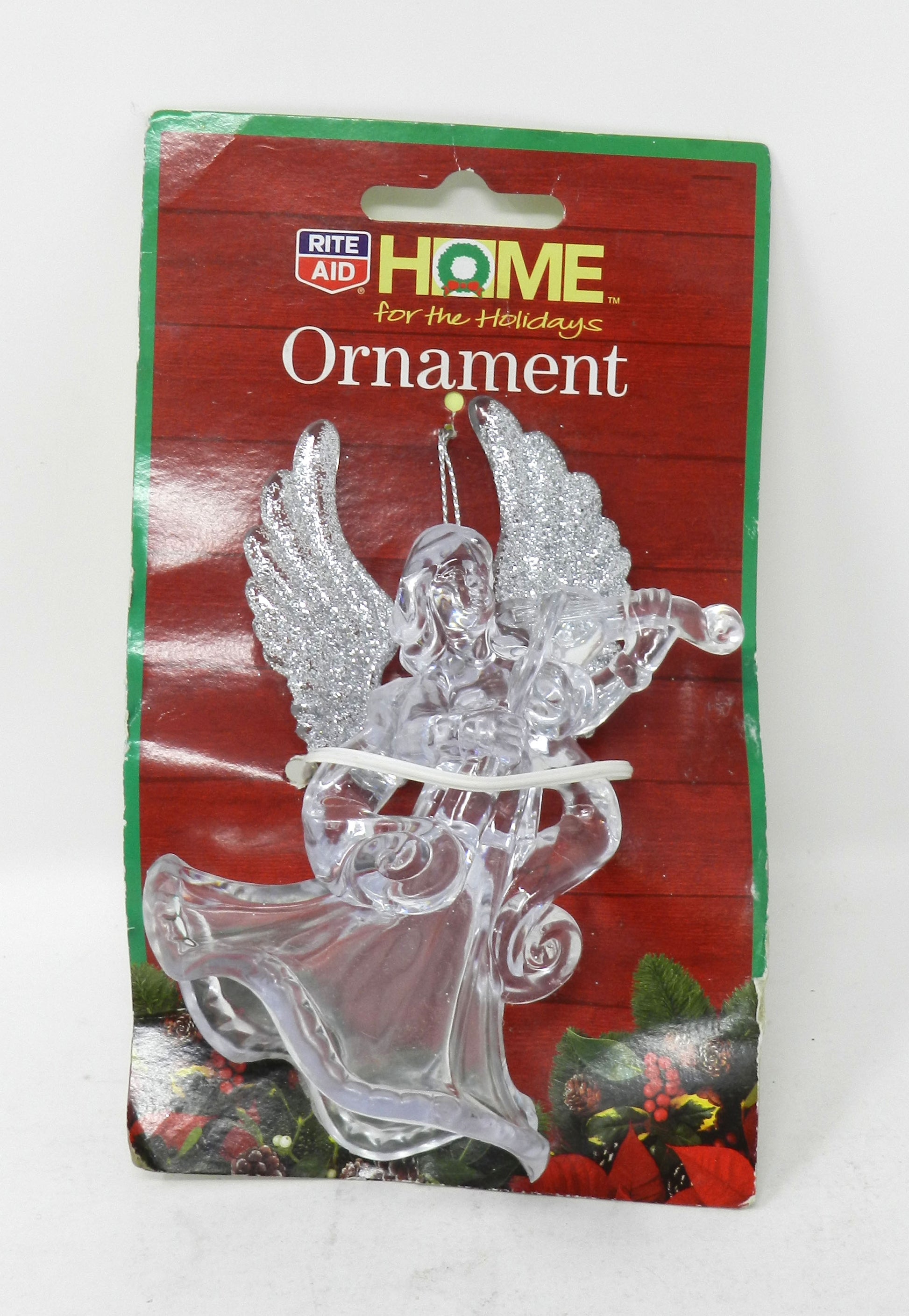 Home For The Holidays Christmas Angel With Wings Plastic Ornament Clear