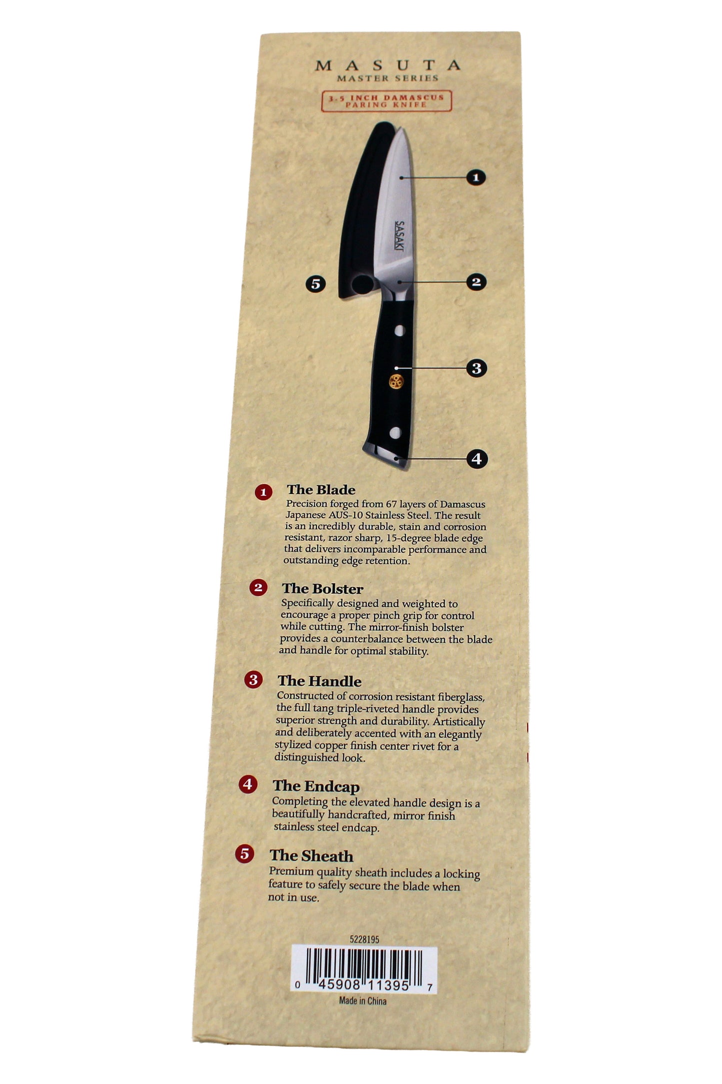 Sasaki Masuta Master Series Damascus Paring Knife 3.5 Inch