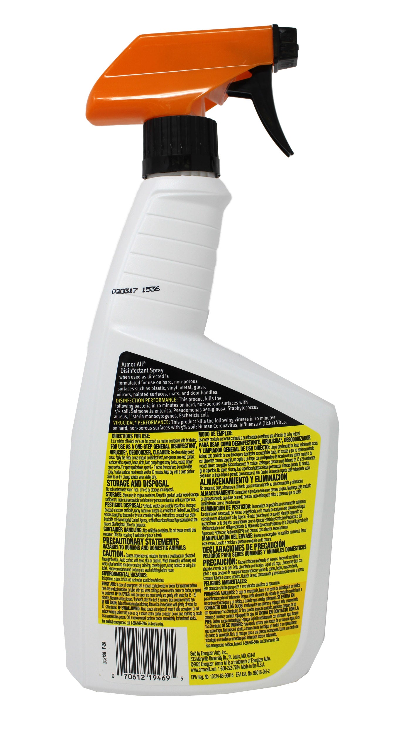 Armor All Disinfectant Spray Kills Bacteria & Viruses For Vehicles 32 Ounces