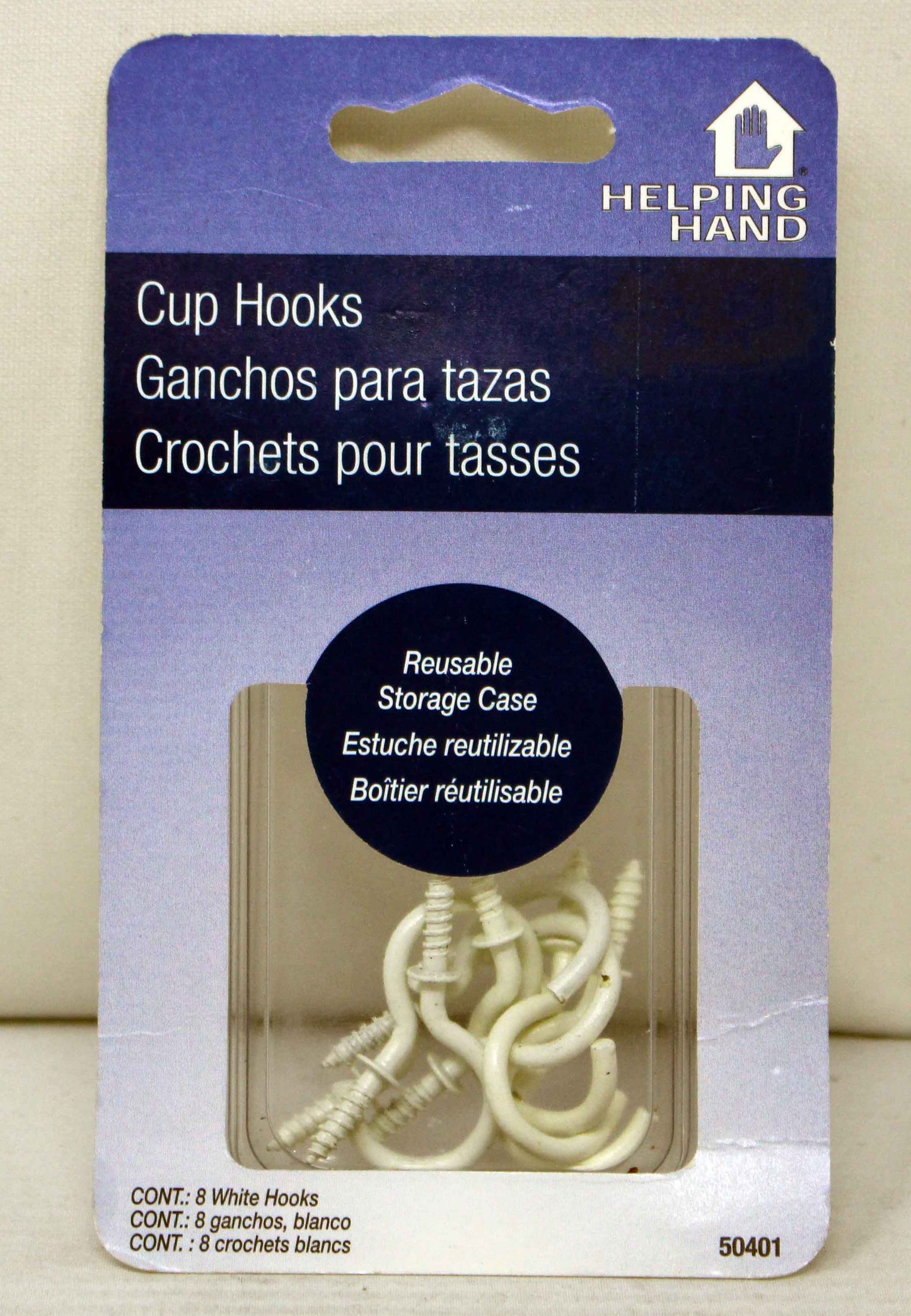 Helping Hand Cup Hooks 8 White Hooks Resuable