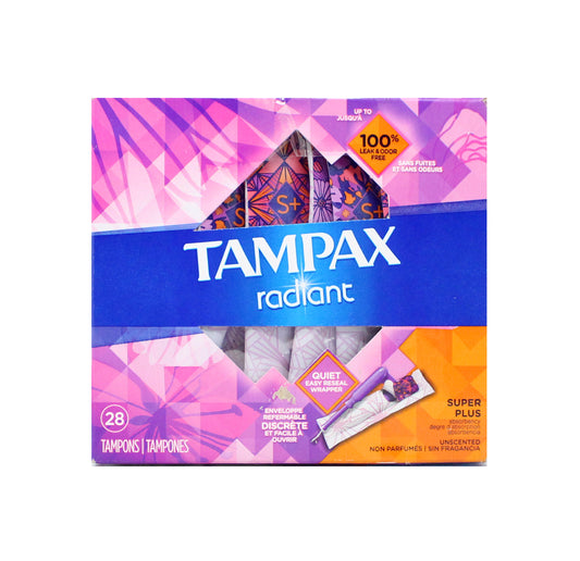 Tampax Radiant Super Plus Absorbency Tampons Unscented 28 Count