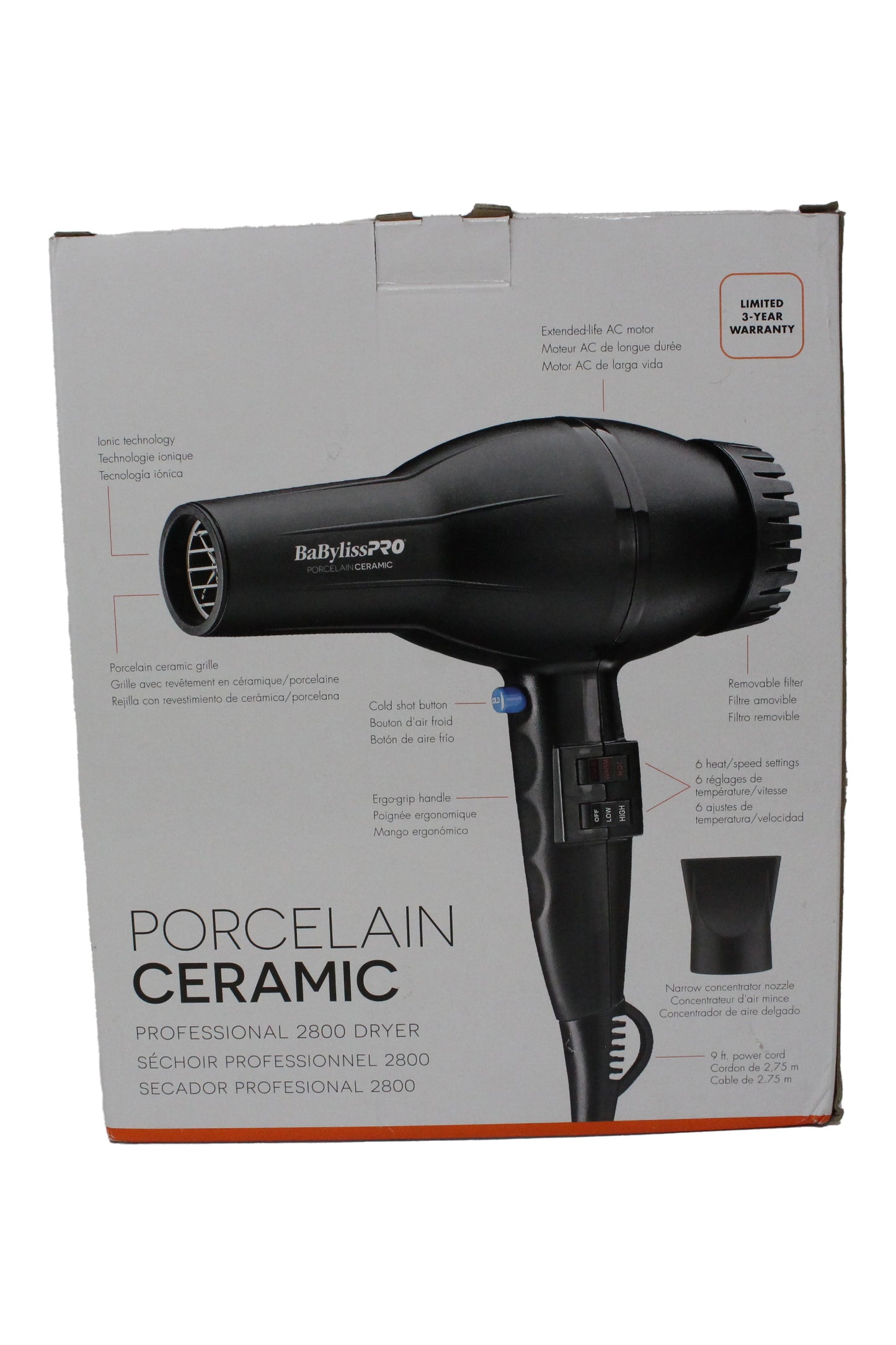 BaBylissPRO Porcelain Ceramic 2800 Dryer Black