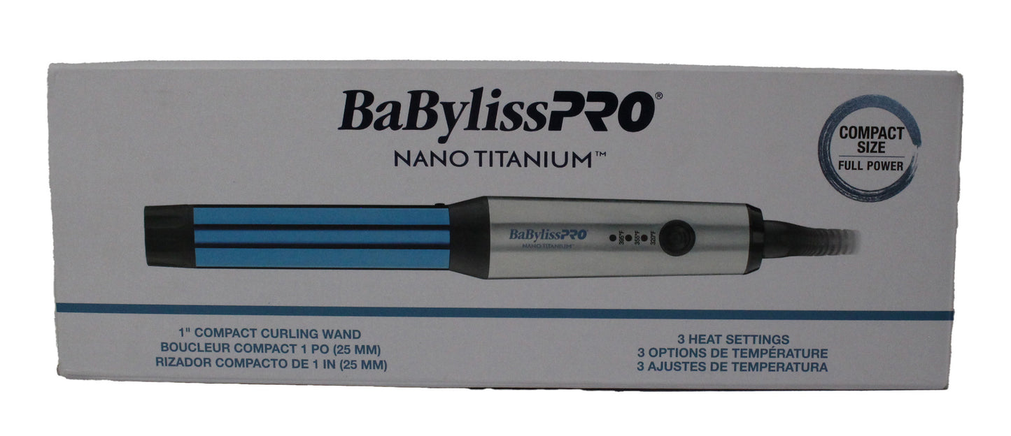 BaBylissPRO Nano Titanium Professional Curling Wand 1" Compact Travel Size