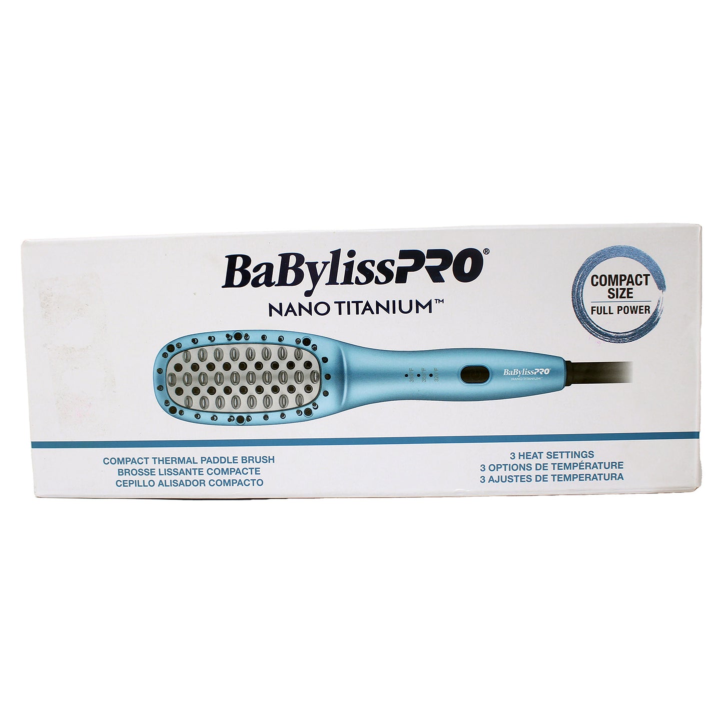 BaByliss Pro Nano Tiatnium Compact THermal Paddle Brush 3 Heat Settings Baby Blue 1 Count