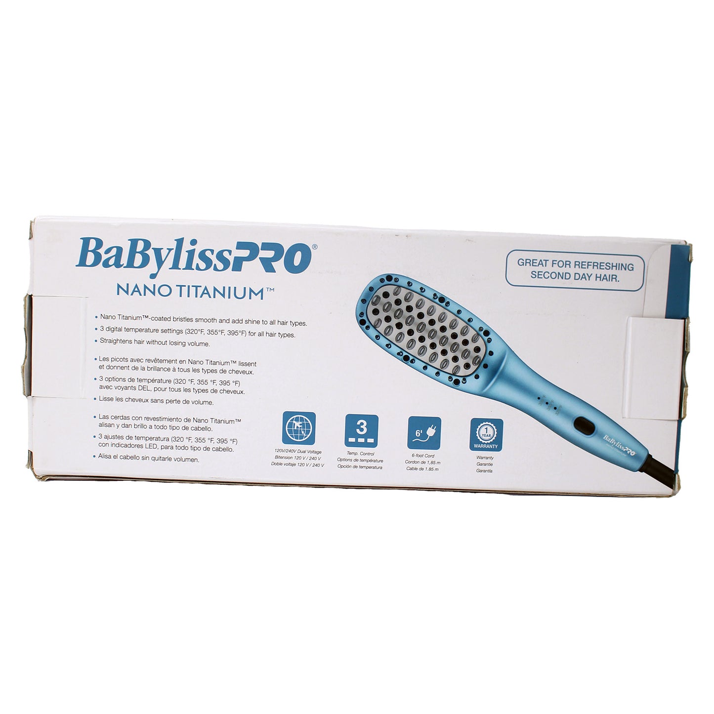 BaByliss Pro Nano Tiatnium Compact THermal Paddle Brush 3 Heat Settings Baby Blue 1 Count