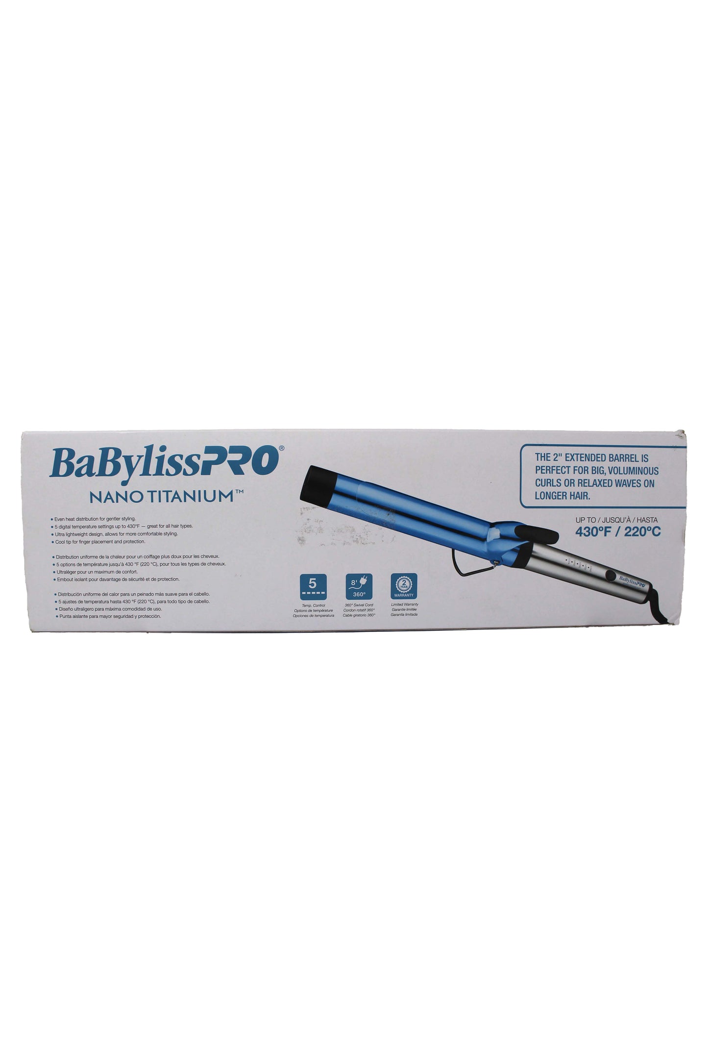 Babyliss PRO Nano Titanium Extended Barrel Curling Iron 1 1/2" Inch, Blue