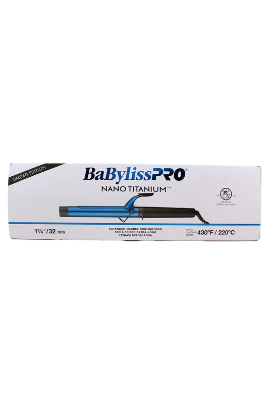 BaByliss Pro Nano Titanium Extended-Barrel Curling Iron 1 1/4", Blue/Black