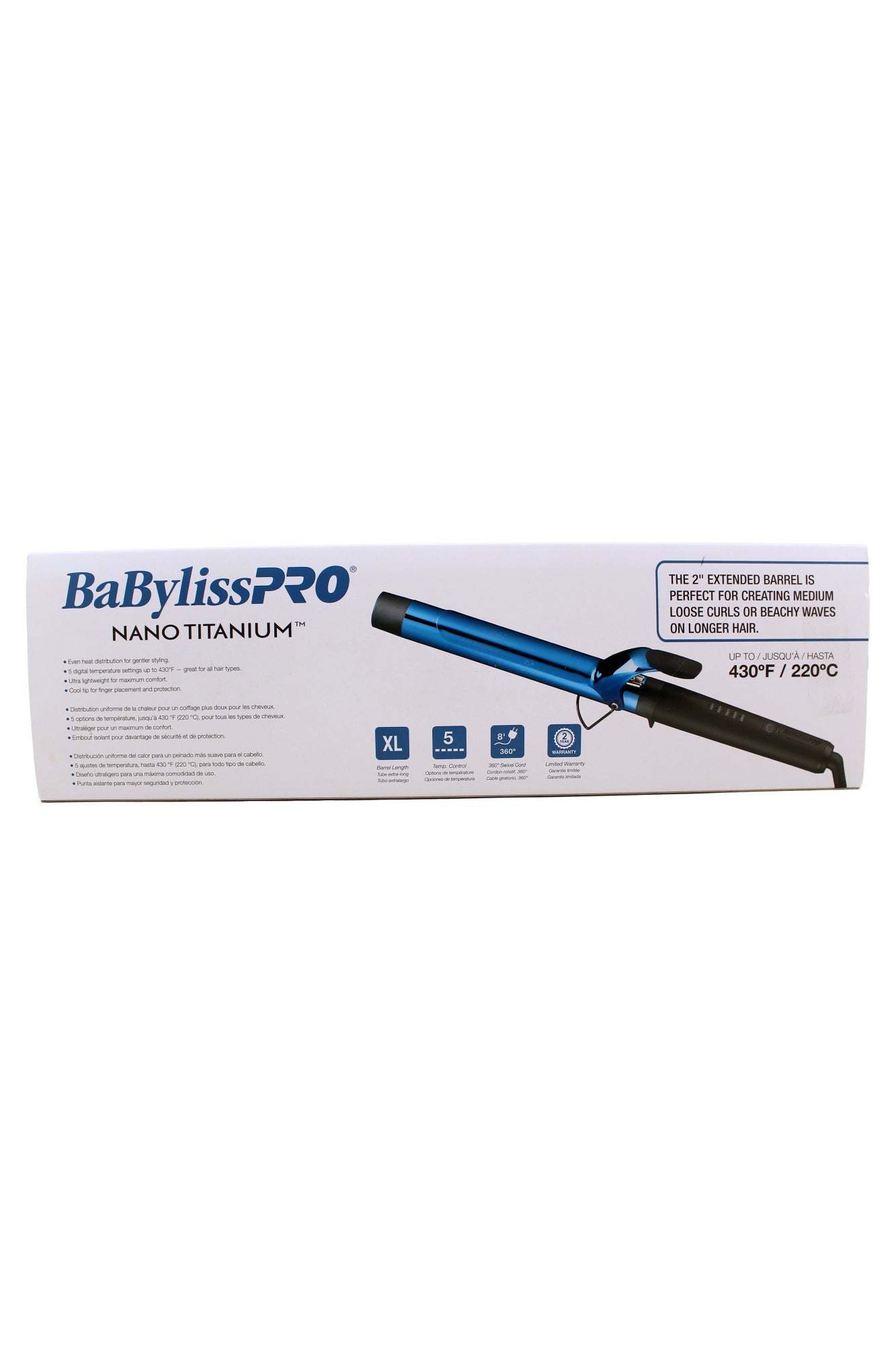 BaByliss Pro Nano Titanium Extended-Barrel Curling Iron 1 1/4", Blue/Black