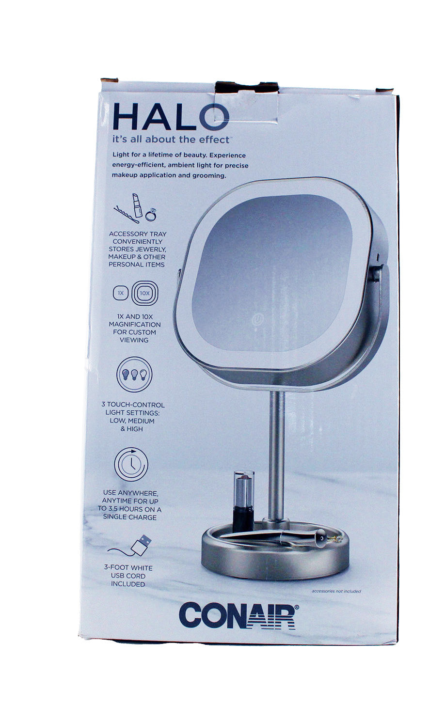 Conair Halo Illuminating LED Rechargeable Magnification Double Sided Mirror (See Description)