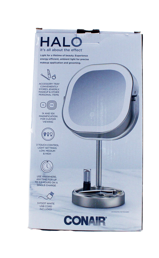 Conair Halo Illuminating LED Rechargeable Magnification Double Sided Mirror (See Description)