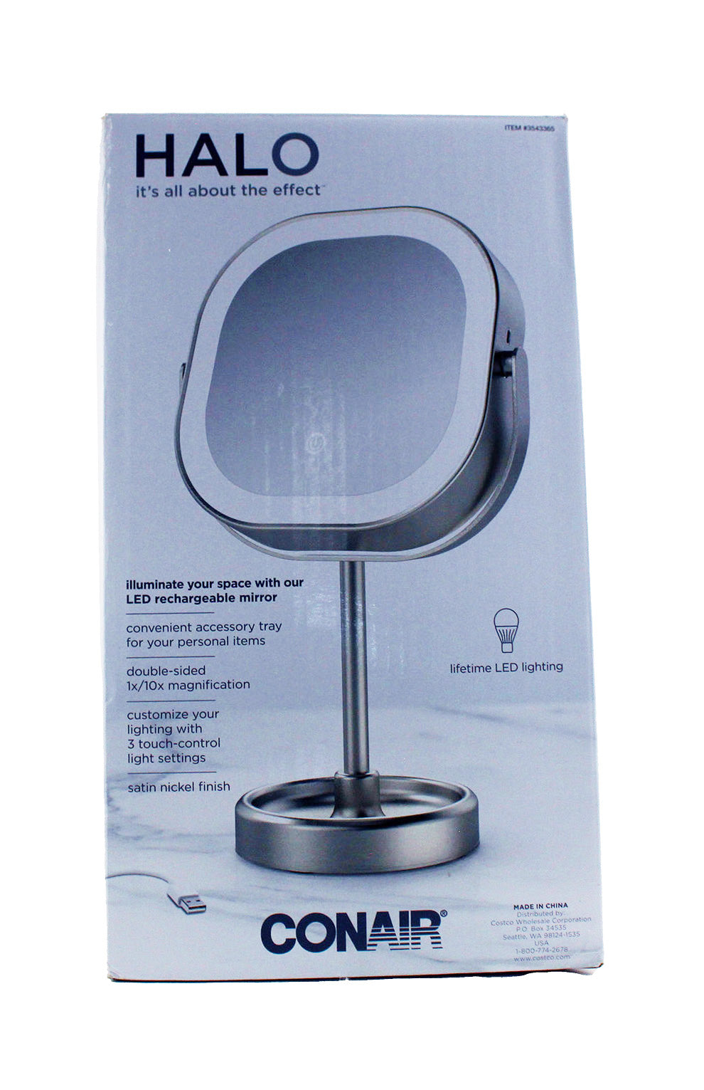 Conair Halo Illuminating LED Rechargeable Magnification Double Sided Mirror (See Description)