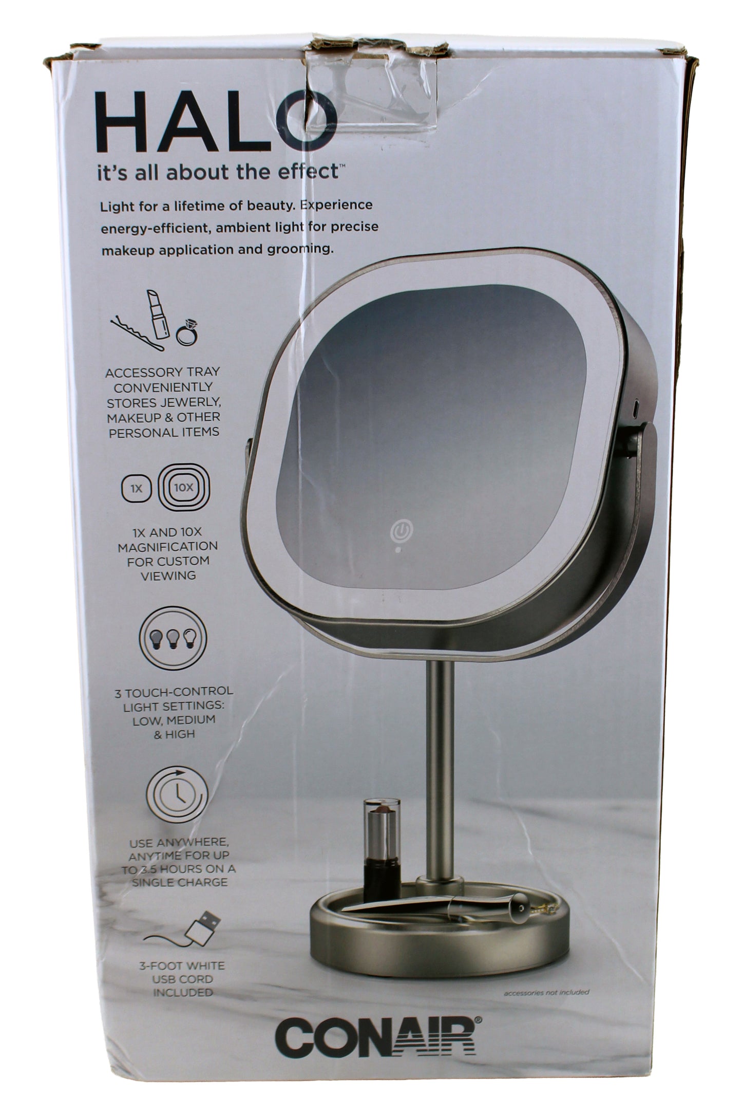Conair Halo Illuminating LED Rechargeable Magnification Double Sided Mirror