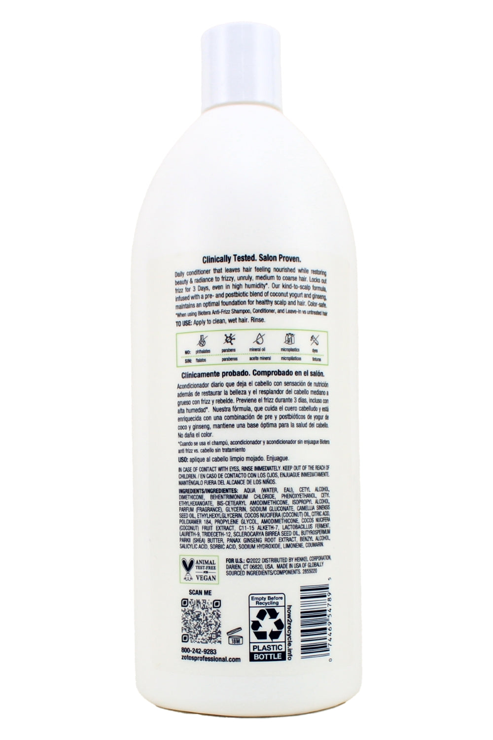 Biotera Anti Frizz Smoothing Conditioner Color-Safe 32 Fl Ounce