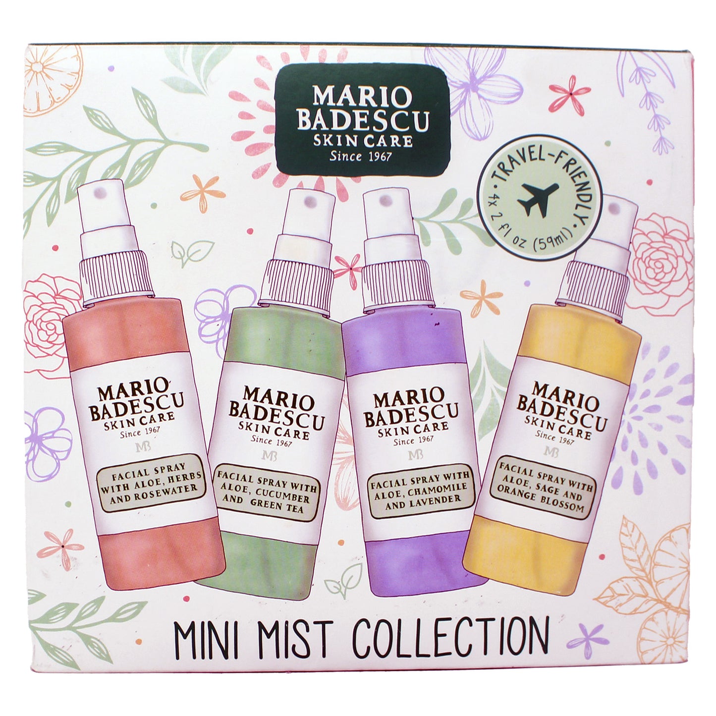 Mario Badescu Mini Mist Facial Spray Collection, 2 Fl Oz (Pack of 4)
