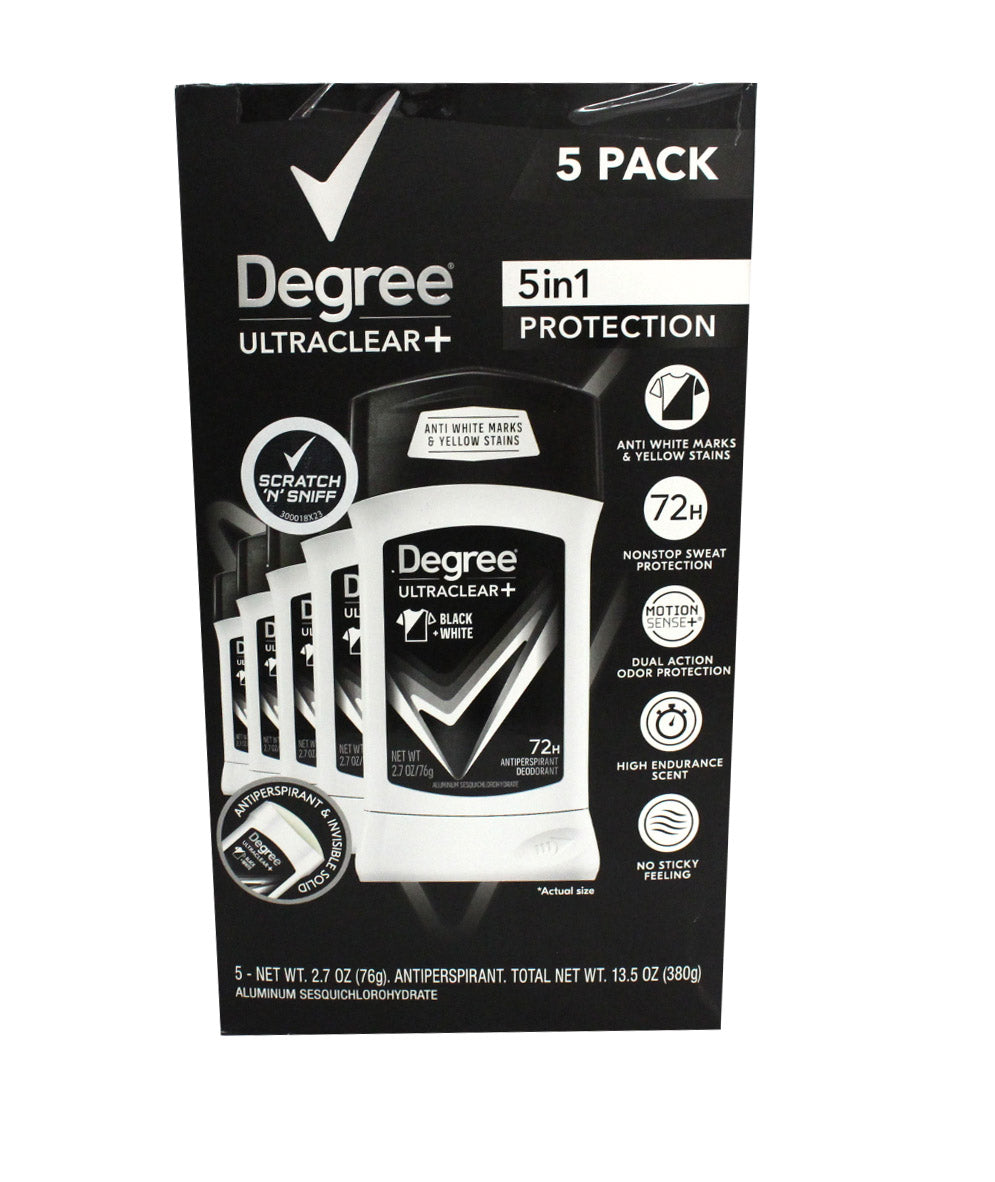 Degree UltraClear+ Black+White 72 Hour Antiperspriant/Deodorant 2.7Ounce(5 Pack)