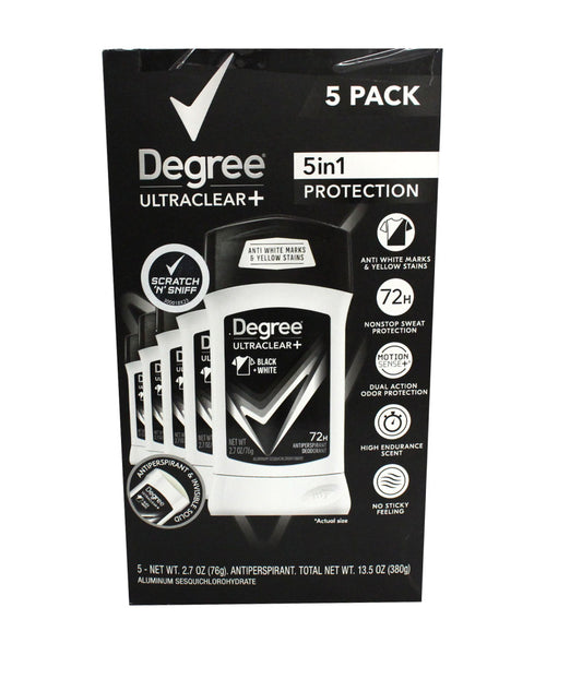 Degree UltraClear+ Black+White 72 Hour Antiperspriant/Deodorant 2.7Ounce(5 Pack)