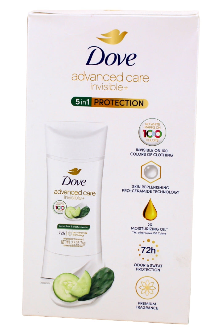 Dove Advanced Care Invisble+ 5 in 1 Protection Cucumber & Cactus Water 72 Hour Protection Antiperspirant Deodorant 2.6 O