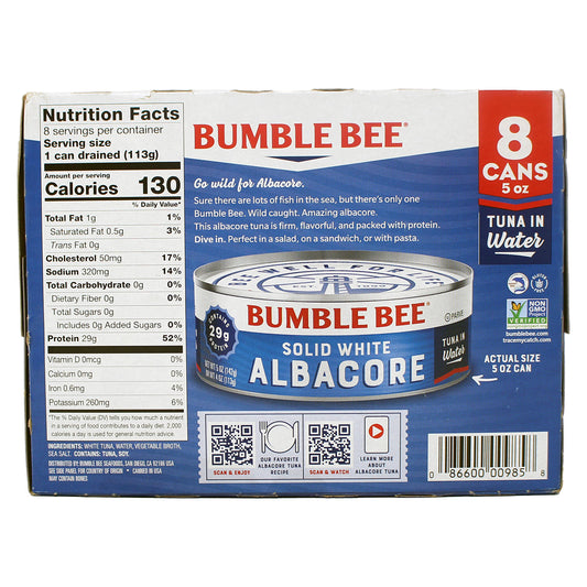 Bumble Bee Solid White Albacore Tuna in water 8 Cans 5.0 Ounces Each