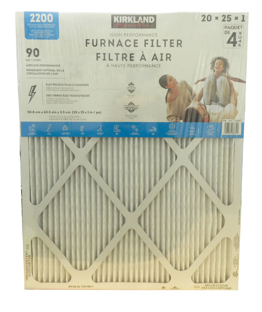 Kirkland Signature 90 Day High Performance 2200 Furnace Filters 20X25X1, 4 Pack