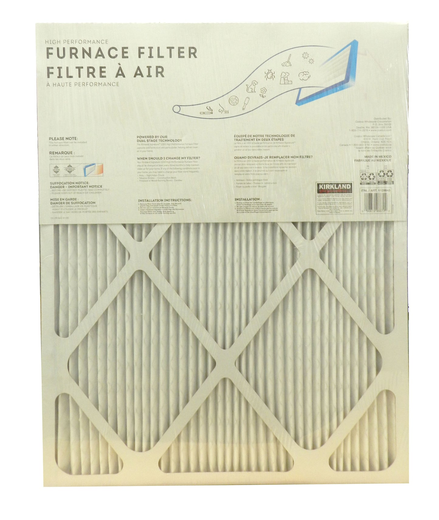 Kirkland Signature 90 Day High Performance 2200 Furnace Filters 20X25X1, 4 Pack