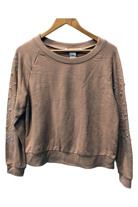 American Rag Soft Rose Oversized Jeweled Long Sleeve Sweatshirt XS