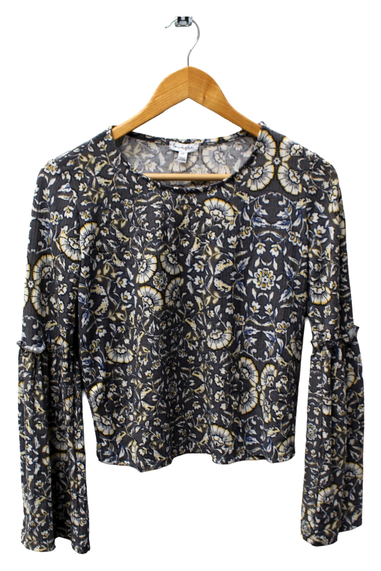 Love Fire Grey Floral Long Sleeve Shirt Small