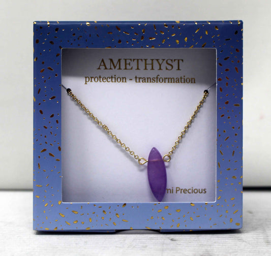 Amethyst Oval Semi-Precious Stone Short Necklace - Light Purple