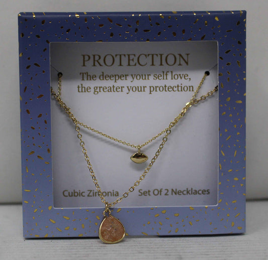 Protection Oval Cubic Zirconia Necklaces 2 Set