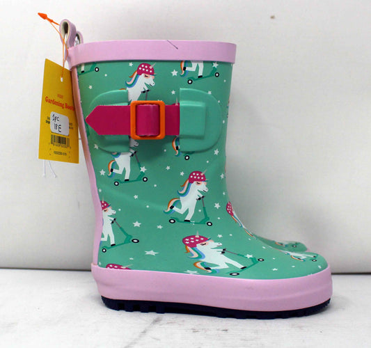 Sun Squad Kids Gardening Boots Small Green Unicorns