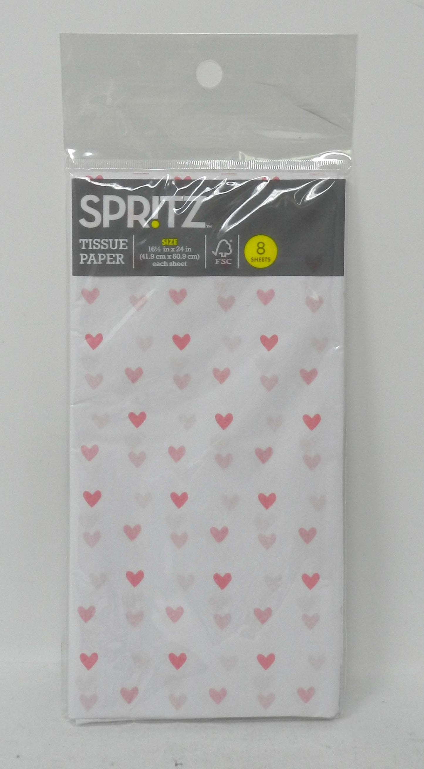 Spritz Pink Heart Print Tissue Paper 8 Sheets
