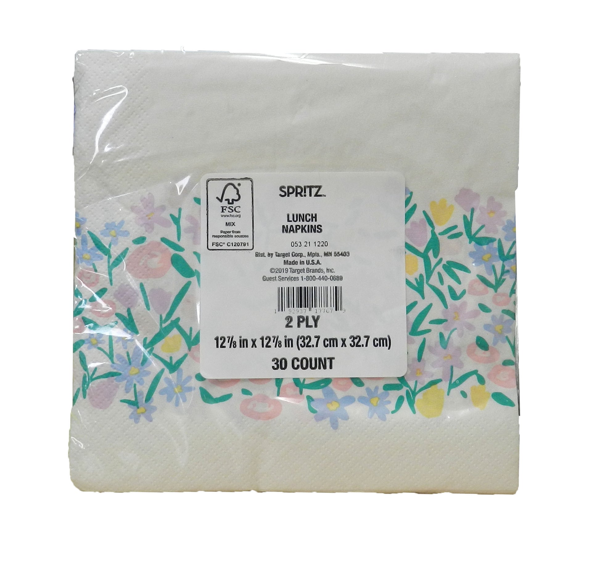 Spritz 2Ply White Flower Napkins 12 7/8" X 12 7/8" Inch Square 30 Count