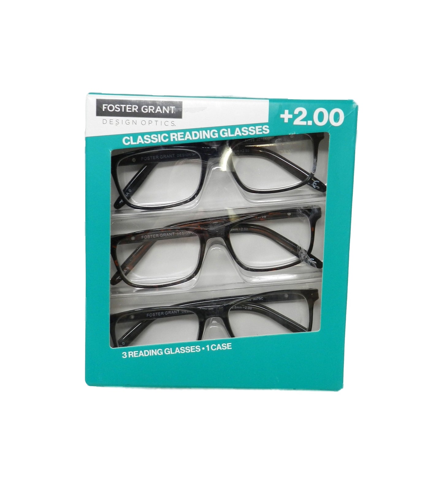 Design Optics By Foster Grant Full Frame Classic Reading Glasses +2.00 Reading Gasses 3 Ct