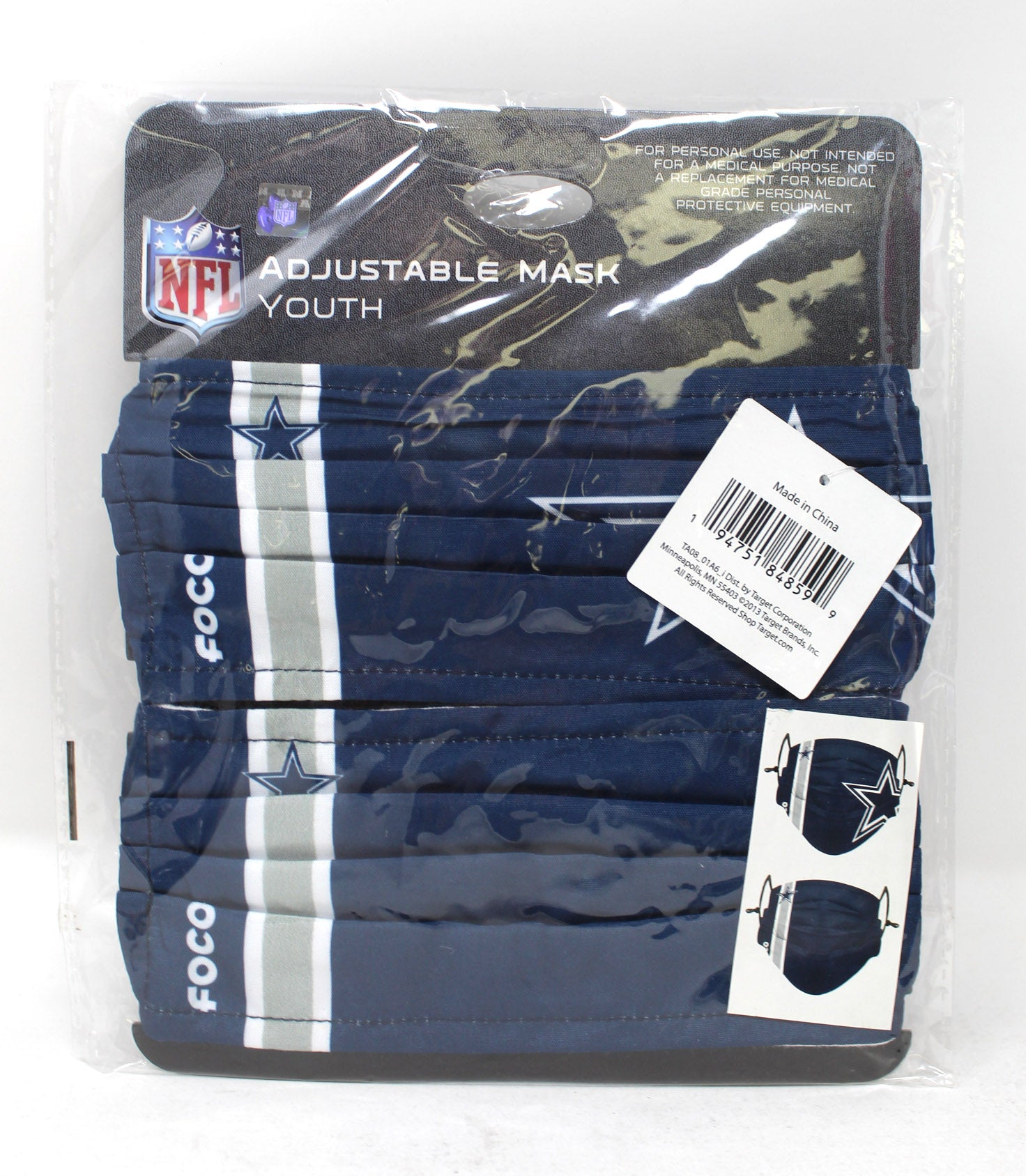 FOCO NFL Dallas Cowboys Team Youth Masks 2 Count