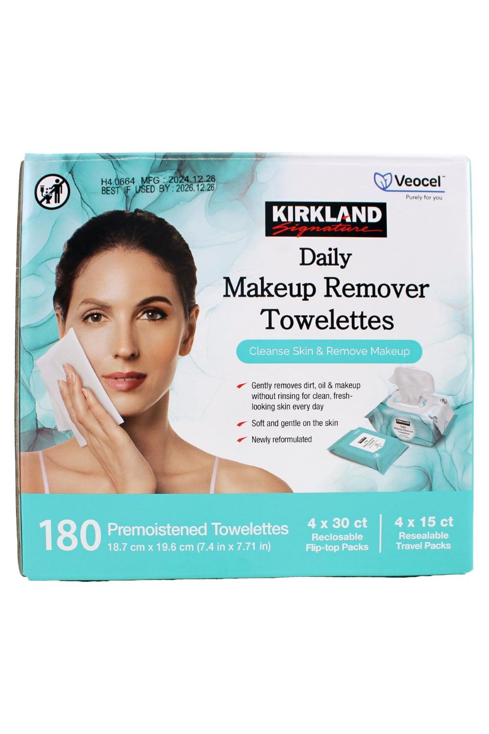 Kirkland Daily Makeup REmover Toweletts 4 x 30 ct and 4 x 15 ct, Total 180 Towelettes