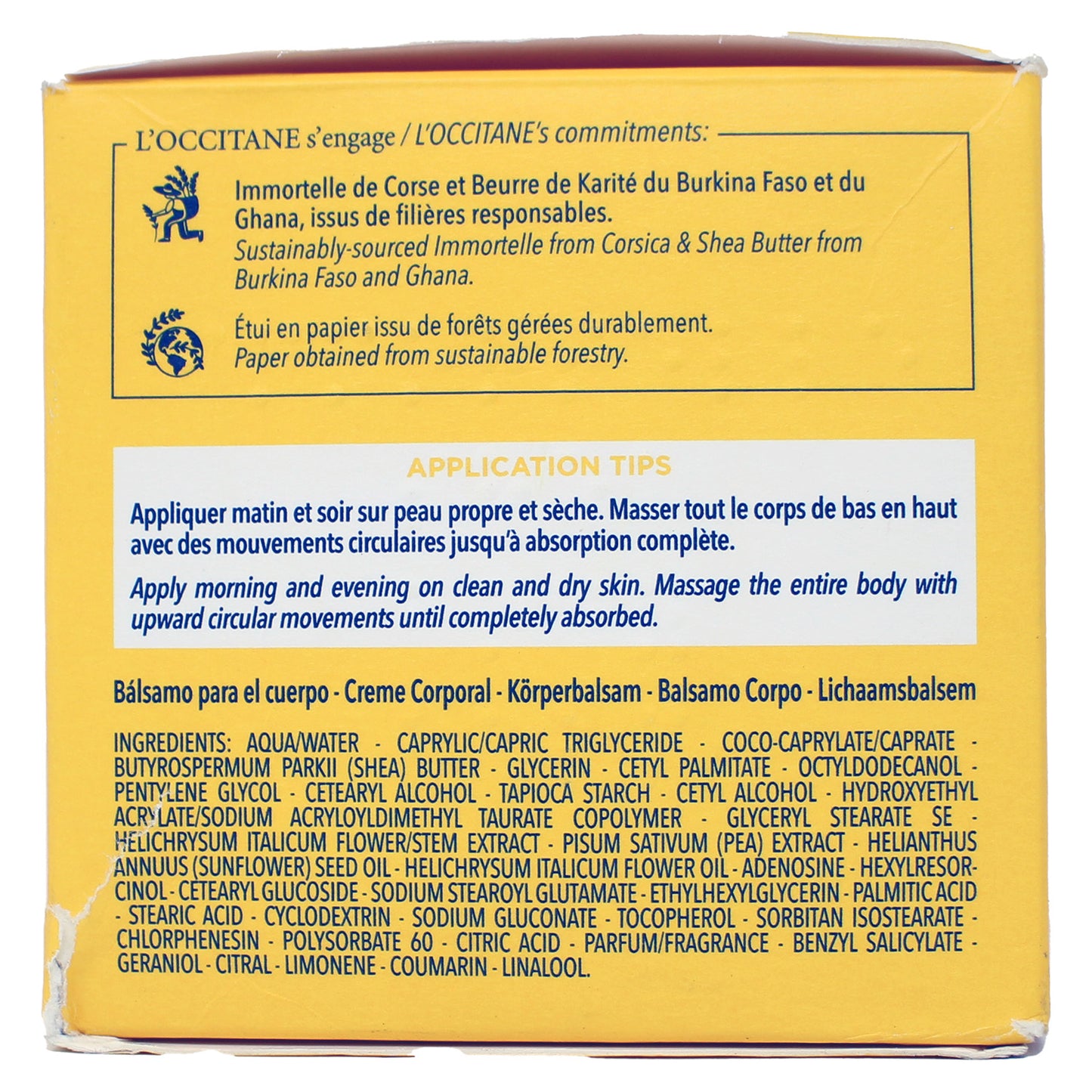 L'Occitane Immortelle Karite Pro Youth Body Care Body Balm With Immortelle Essential Oil From Corsica and 5% Shea Butter