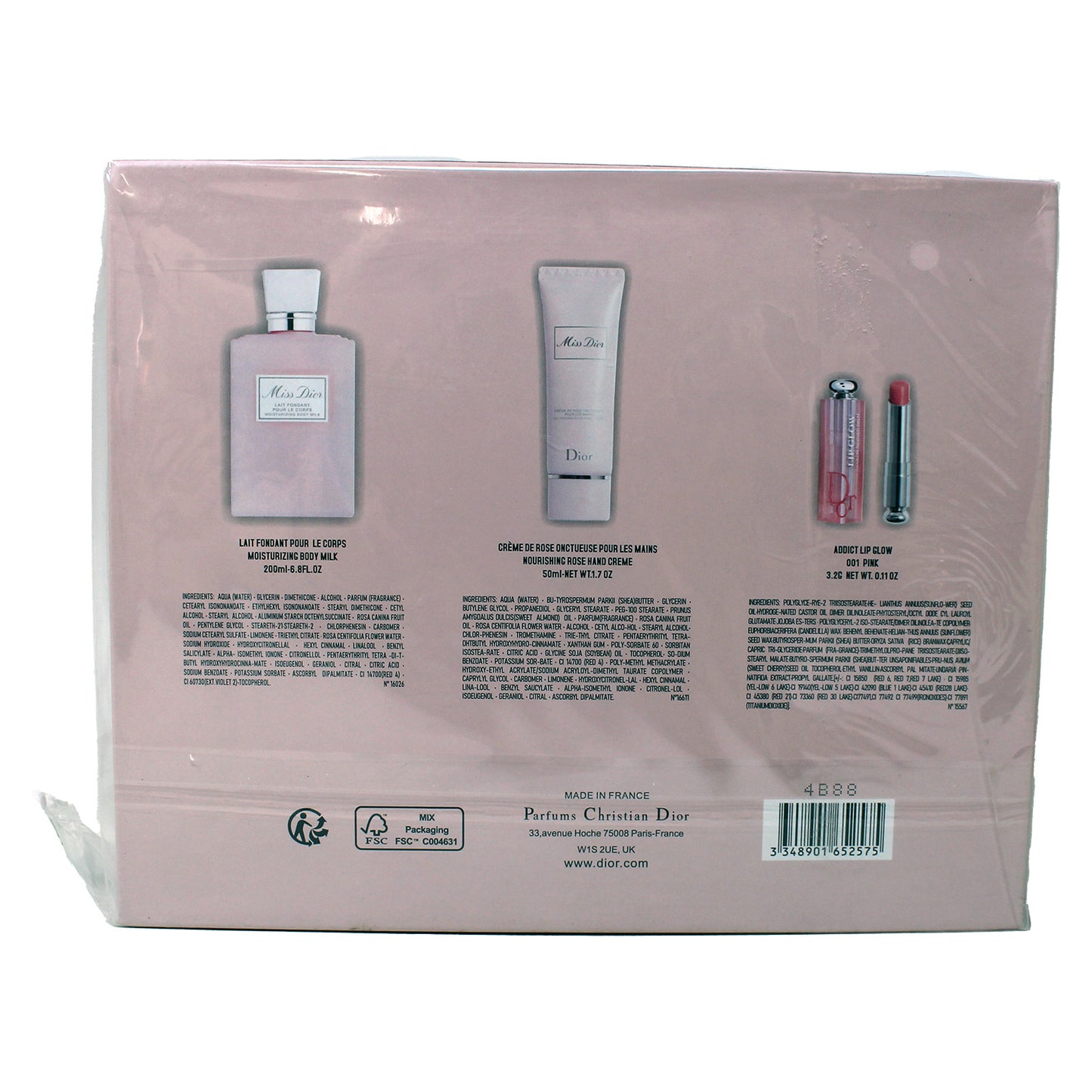 Christian Dior Skin Care Body Milk+ Hand Cream + Lipstick Gift Set 3 Pieces