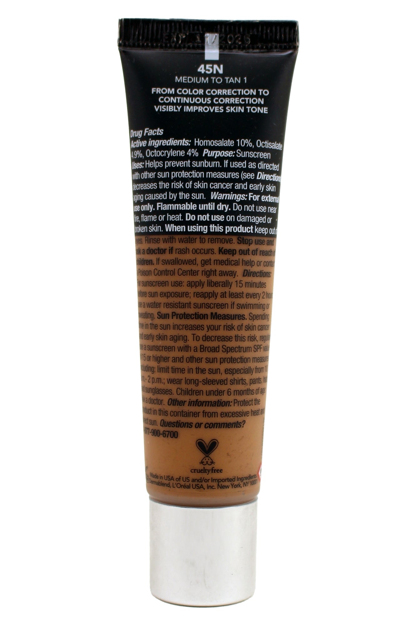 Dermablend Continuous Correction Foundation SPF50+, 45N Medium-Tan 1 Oz