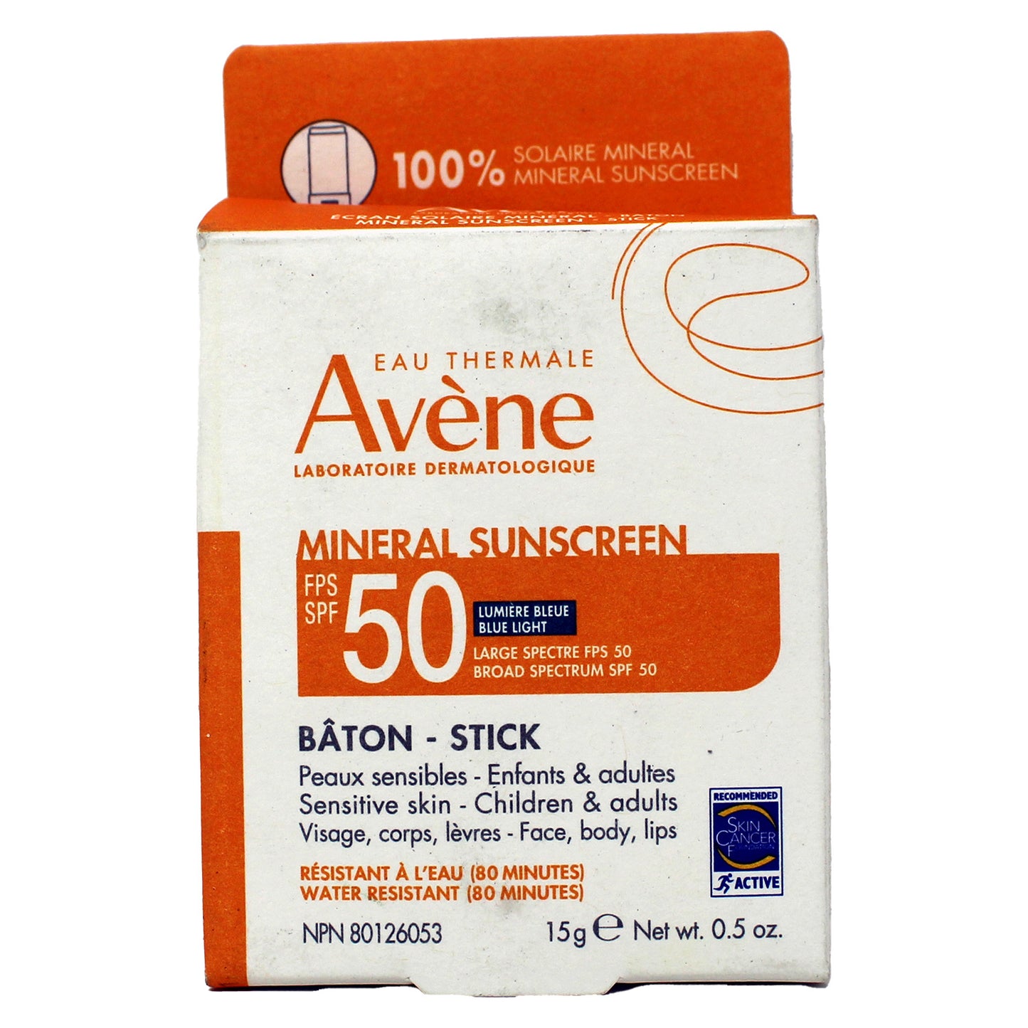 Eau Thermale Avene Mineral Sunscreen Stick SPF 50, 0.5 Ounces
