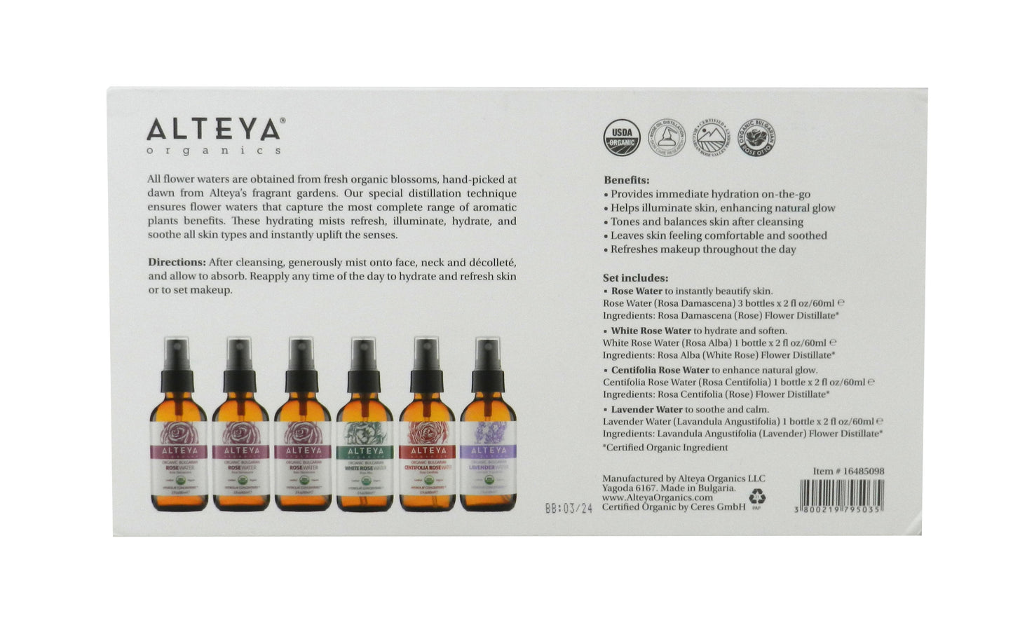 Alteya Organics Hydrating Flower Water Collection 6 Pieces