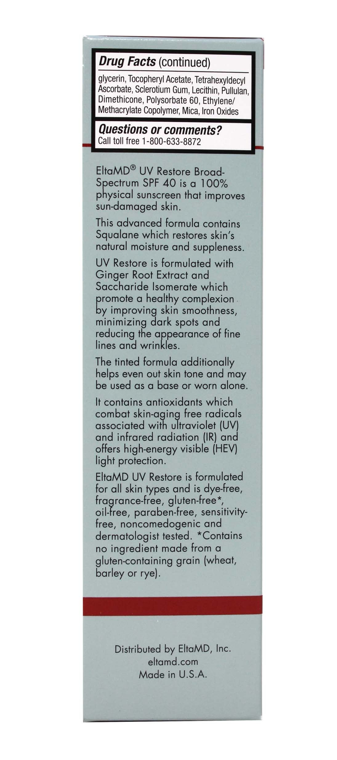 EltaMD Tinted UV Restore SPF 40 Facial Sunscreen 2 Ounces