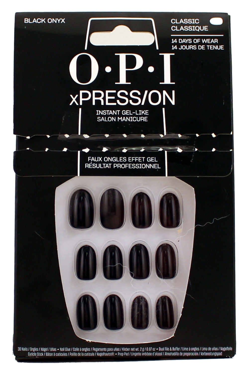 Opi Xpress On Black Onyx  Dark Black Short Round Press On Nails With Nail Glue 30 Nails