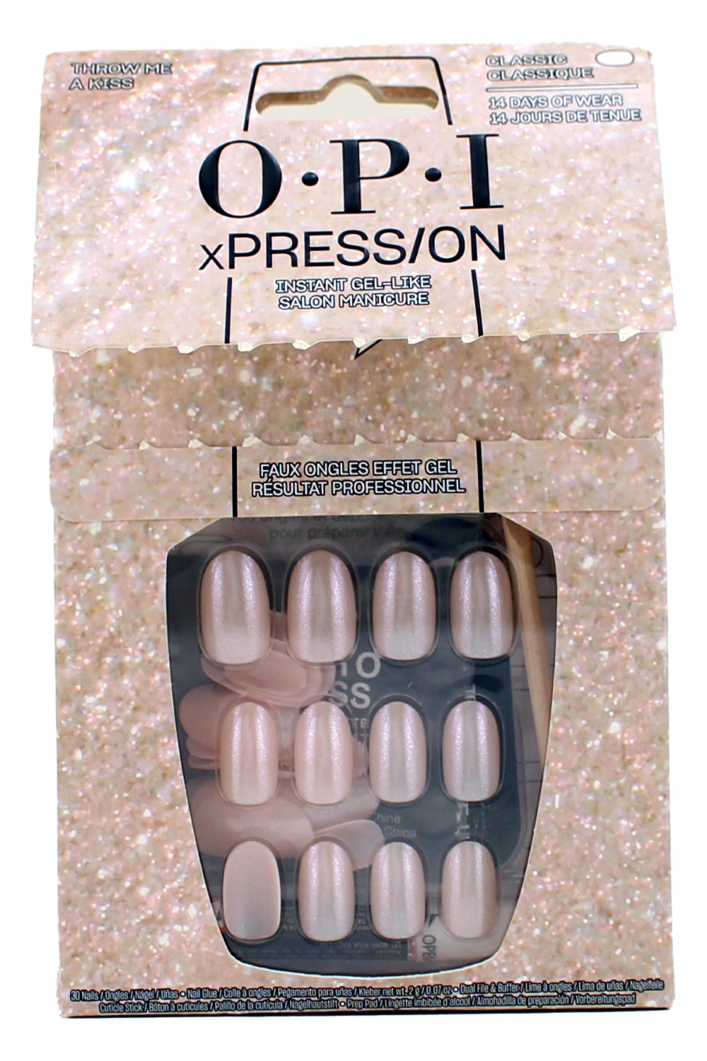 Opi Xpress On Throw Me A Kiss Pink Shimmer Short Round Press On Nails With Nail Glue 30 Nails