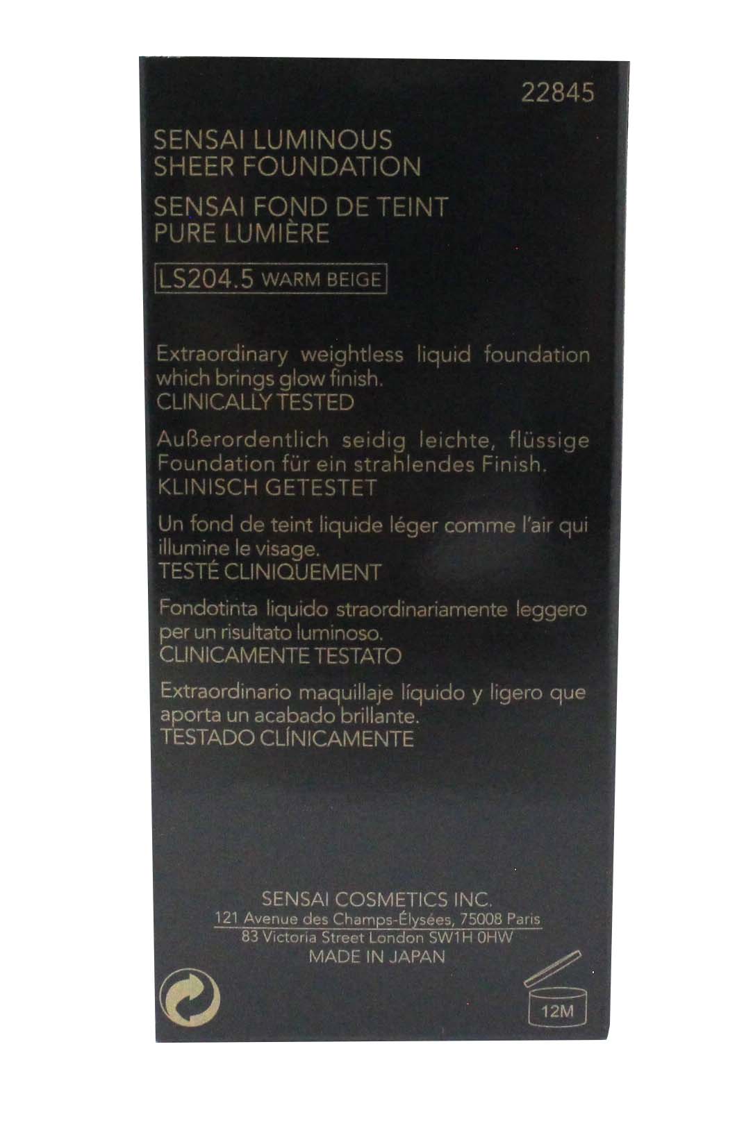 Sensai Luminous Sheer Foundation SPF15 LS204.5 Warm Beige 1.02 Ounce
