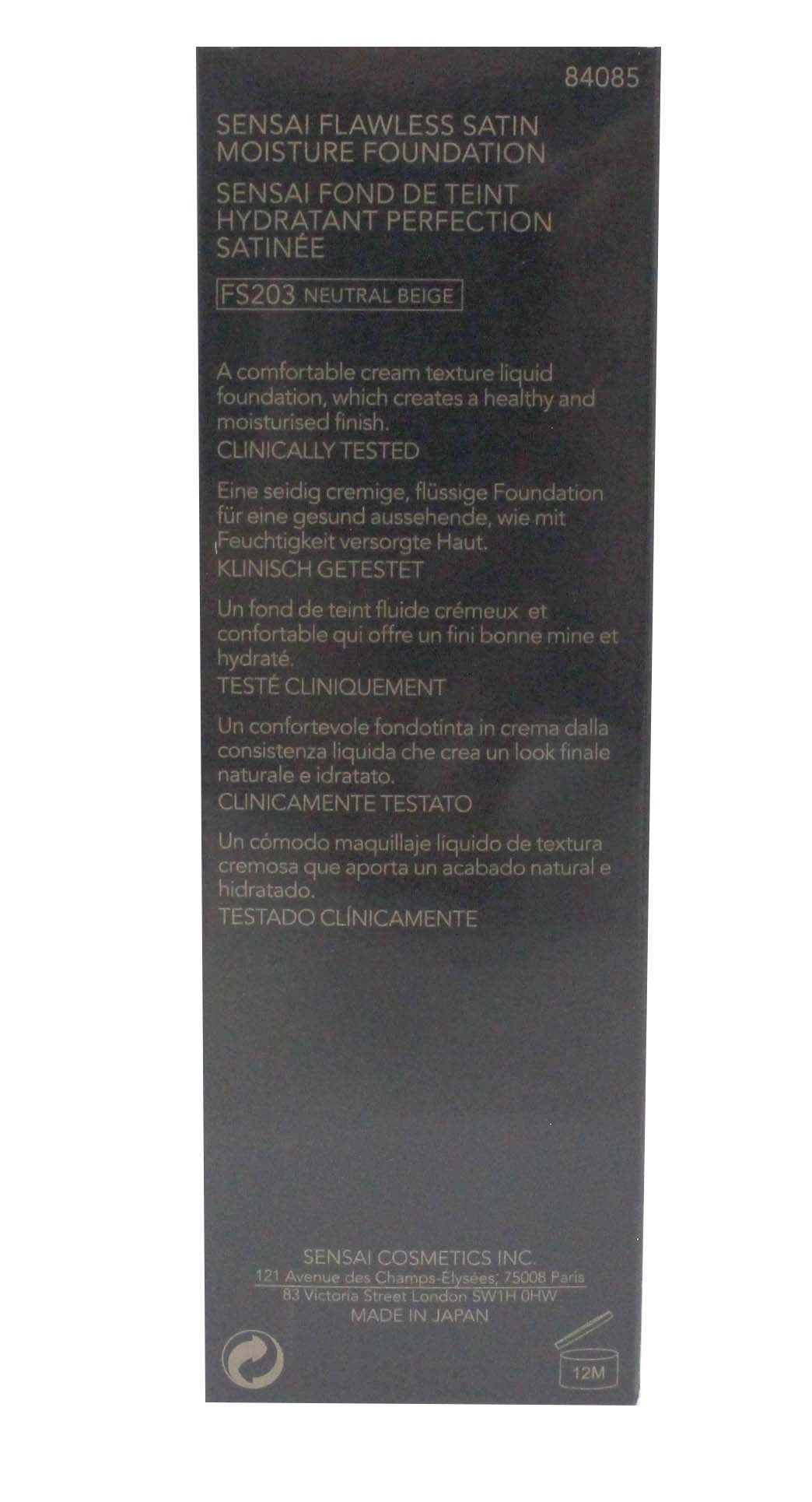 Sensai Flawless Satin Moisture Foundation SPF 25, 203 Neutral Beige 1.01 Ounces