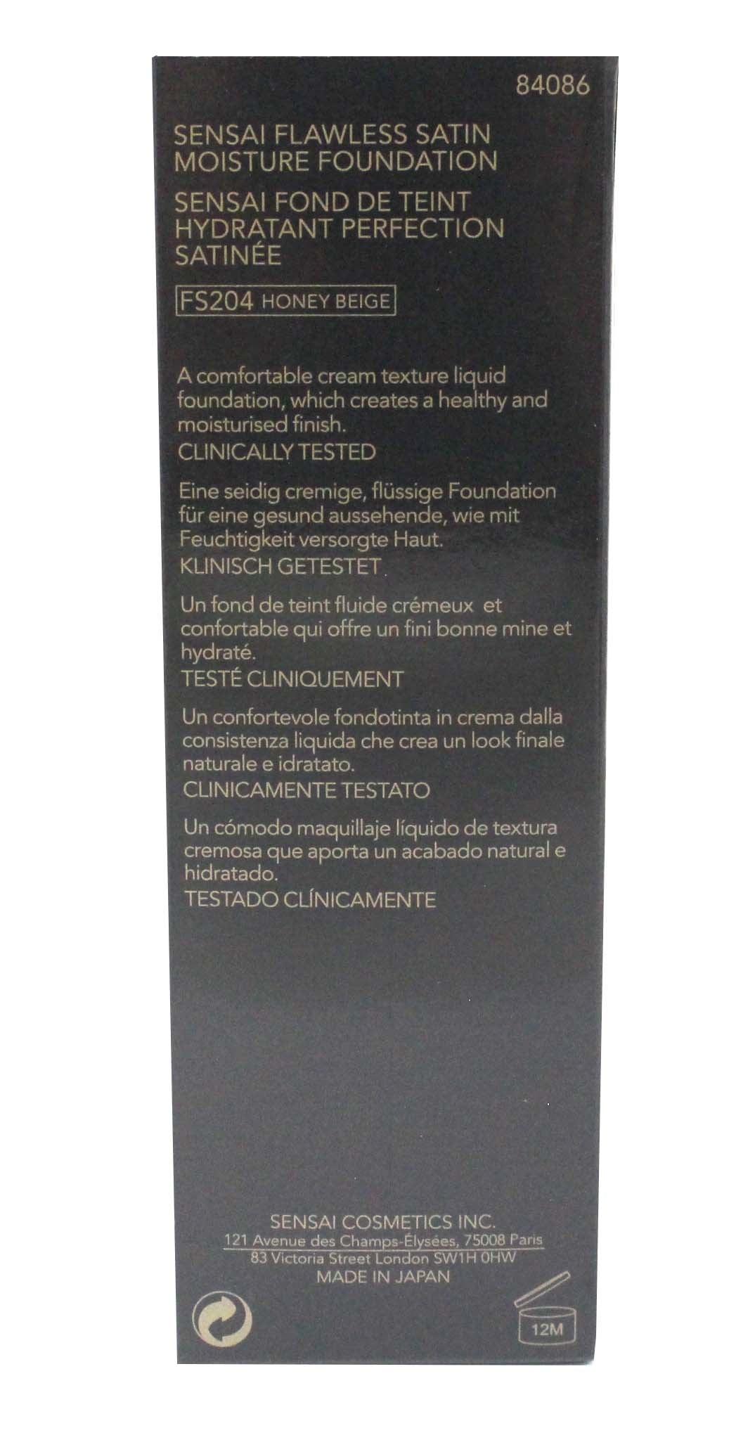 Sensai Flawless Satin Moisture Foundation SPF 25, 204 Honey Beige 1.01 Ounces
